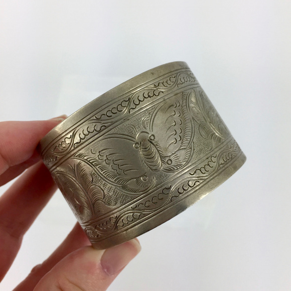 Vintage Jewelry - VINTAGE . SILVER BUTTERFLY CUFF . HIPPIE BLING